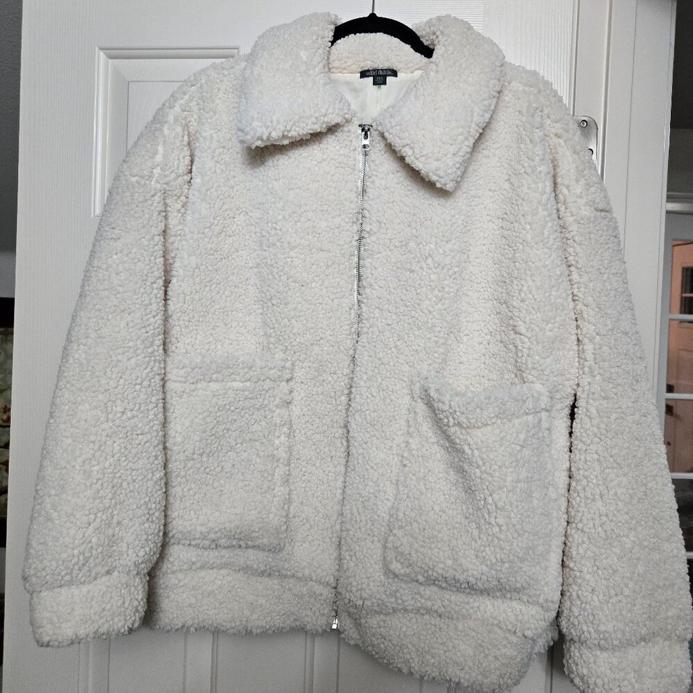 Wild Fable Cream Sherpa Zip-Up Jacket | XS/S Cozy Teddy Fleece Coat